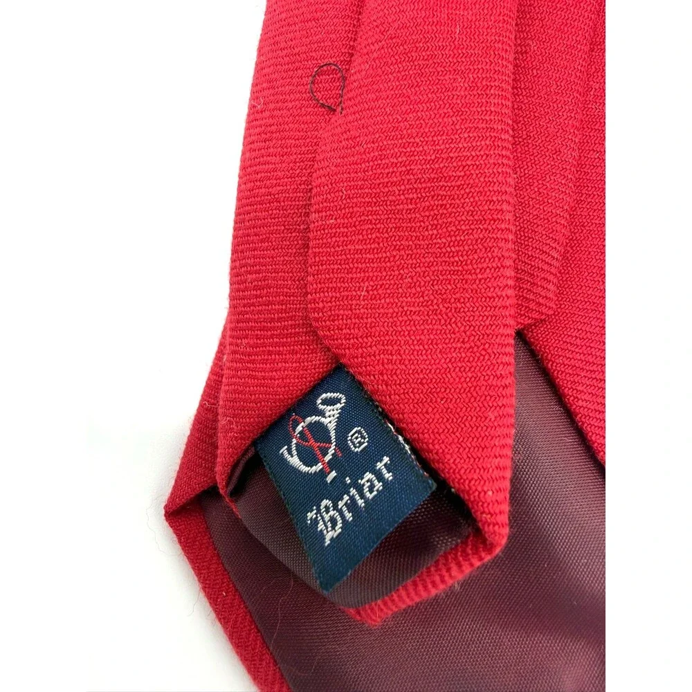 Vintage Briar Tie Red Wool Woven In Scotland Hollis Huntsville Embroidered Logo
